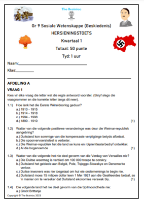 Gr 9 Geskiedenis Hersieningstoets - Kwartaal 1