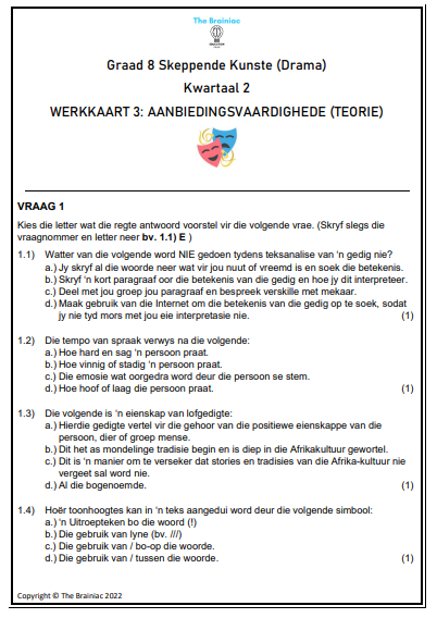Gr 8 Drama Werkkaarte - Kwartaal 2