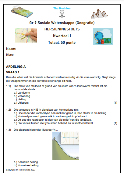 Gr 9 Geografie Hersieningstoets - Kwartaal 1