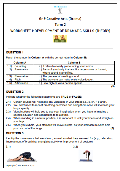 Gr 9 Drama Worksheets - Term 2