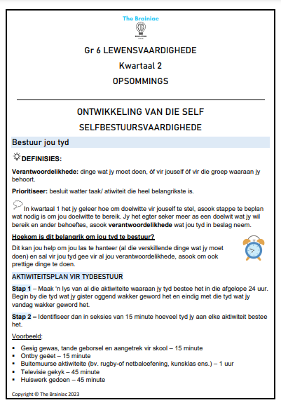 Gr 6 Lewensvaardigheid Opsommings - Kwartaal 2