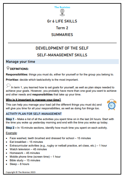 Gr 6 Life Skills Summaries - Term 2