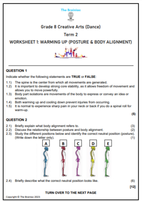Gr 8 Dance Worksheets - Term 2
