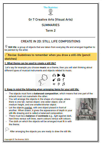 Gr 7 Visual Arts Summaries - Term 2