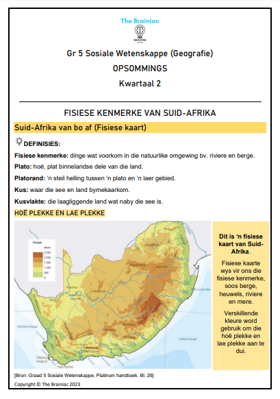 Gr 5 SW (Geografie) Opsommings - Kwartaal 2