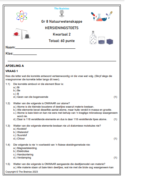 Gr 8 NW Hersieningstoets - Kwartaal 2
