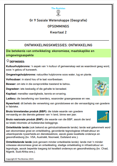 Gr 9 SW (Geografie) Opsommings - Kwartaal 2