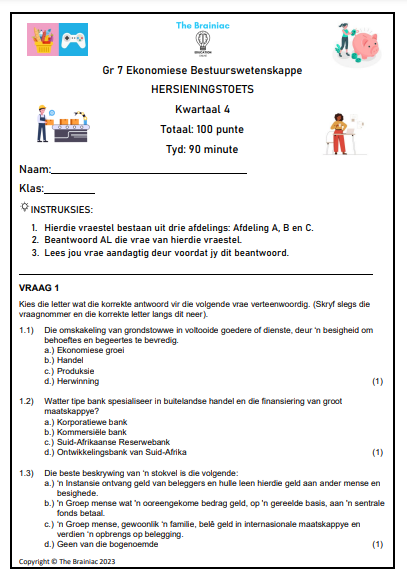 Gr 7 EBW Hersieningstoets - Kwartaal 4