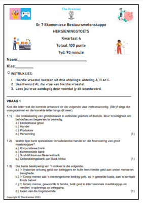 Gr 7 EBW Hersieningstoets - Kwartaal 4