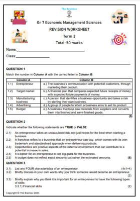 Gr 7 EMS Revision Worksheet - Term 3