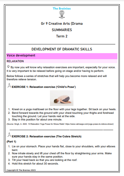 Gr 9 Creative Arts (Drama) Summaries - Term 2