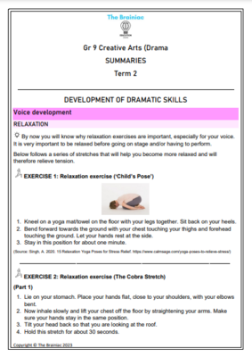 Gr 9 Creative Arts (Drama) Summaries - Term 2