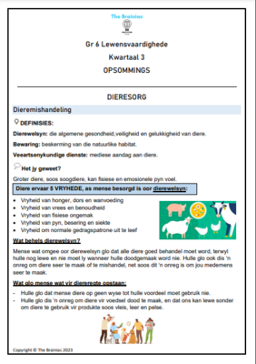 Gr 6 Lewensvaardighede (PSW) Opsommings - Kwartaal 3