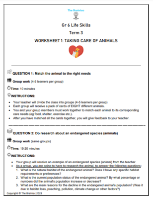 Gr 6 Life Skills Worksheets - Term 3