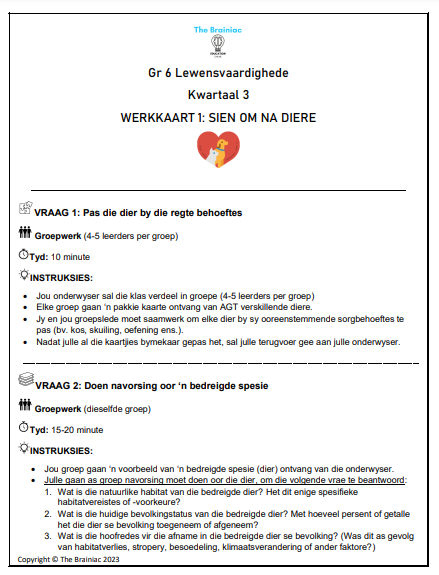 Gr 6 PSW Werkkaarte - Kwartaal 3