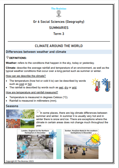 Gr 6 SS (Geography) Summaries - Term 3