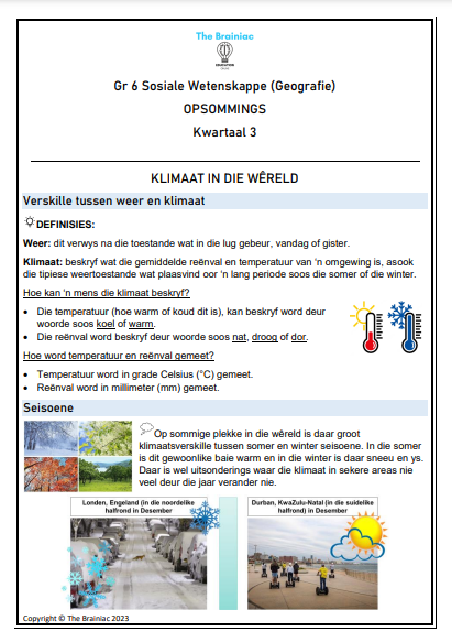 Gr 6 SW (Geografie) Opsommings - Kwartaal 3