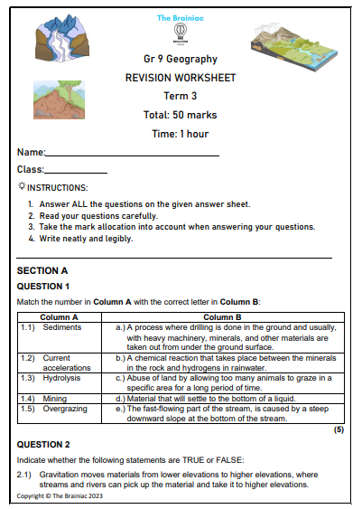 Gr 9 SS (Geography) Revision Worksheets - Term 3