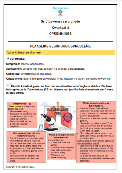Gr 5 Lewensvaardighede (PSW) Opsommings - Kwartaal 4