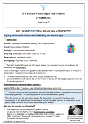 Gr 9 SW (Geskiedenis) Opsommings - Kwartaal 3