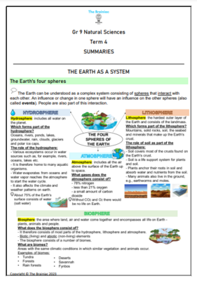 Gr 9 NS Summaries - Term 4
