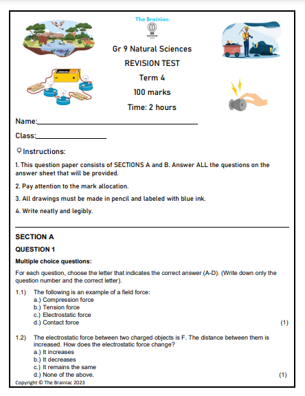 Gr 9 NS Revision Test - Term 4