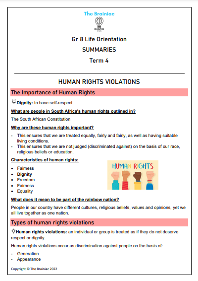 Gr 8 LO Summaries - Term 4