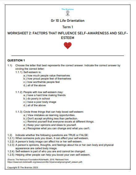 Gr 10 LO Worksheets - Term 1