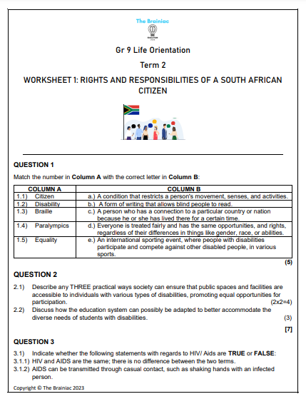 Gr 9 LO Worksheets - Term 2