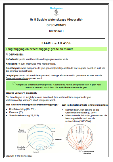 Gr 8 SW (Geografie) Opsommings - Kwartaal 1