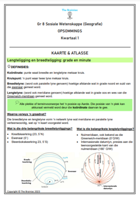 Gr 8 SW (Geografie) Opsommings - Kwartaal 1
