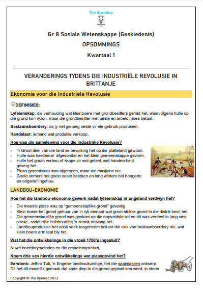 Gr 8 SW (Geskiedenis) Opsommings - Kwartaal 1