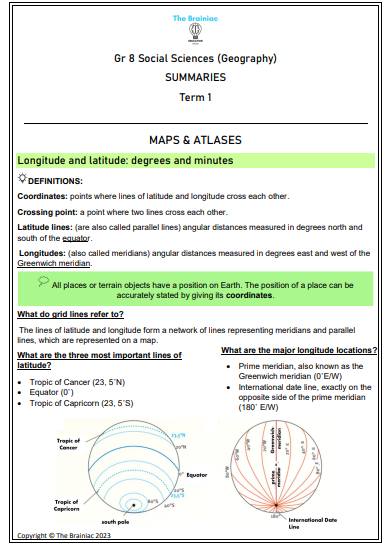 Gr 8 SS (Geography) Summaries - Term 1