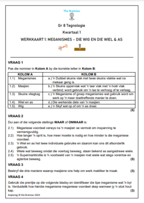 Gr 8 Tegnologie Werkkaarte - Kwartaal 1