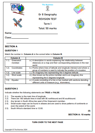 Gr 8 SS (Geography) Revision Test - Term 1