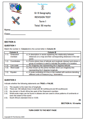 Gr 8 SS (Geography) Revision Test - Term 1