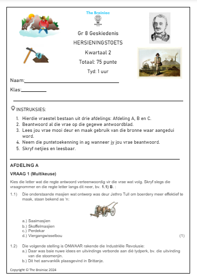 Gr 8 SW (Geskiedenis) Hersieningstoets - Kwartaal 2