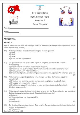 Gr 9 SW (Geskiedenis) Hersieningstoets - Kwartaal 2
