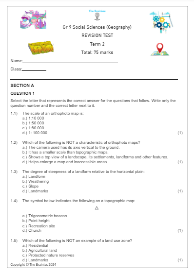 Gr 9 SS (Geography) Revision Test  - Term 2