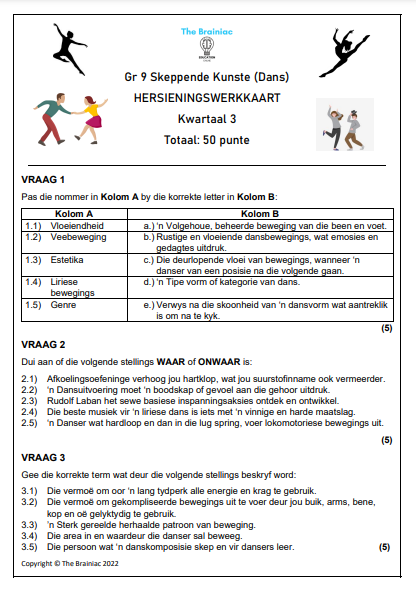 Gr 9 Dans Hersieningswerkkaart - Kwartaal 3