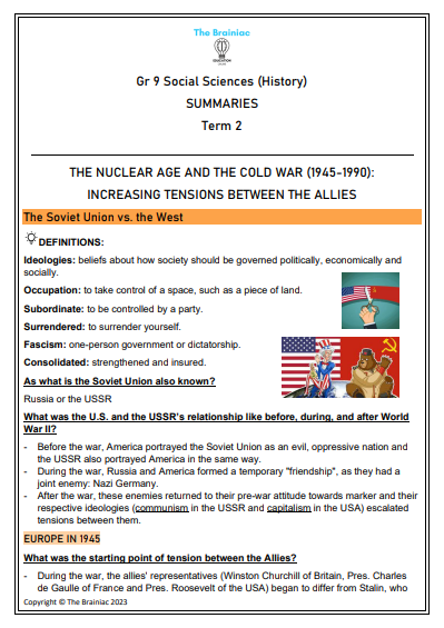 Gr 9 SS (History) Summaries - Term 2