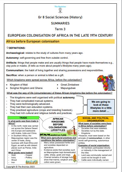 Gr 8 SS (History) Summaries - Term 3