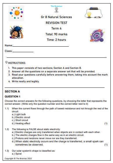 Gr 8 NS Revision Test - Term 4