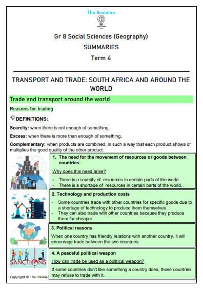 Gr 8 SS (Geography) Summaries - Term 4