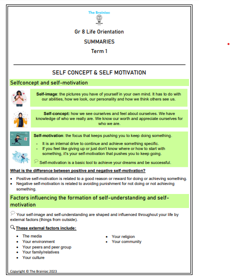Gr 8 LO Summaries - Term 1