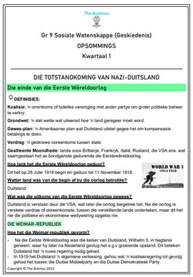 Gr 9 SW (Geskiedenis) Opsommings - Kwartaal 1