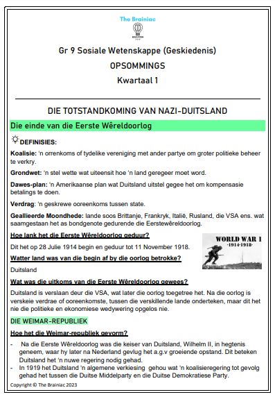 Gr 9 SW (Geskiedenis) Opsommings - Kwartaal 1