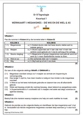 Gr 8 Tegnologie Werkkaarte - Kwartaal 1