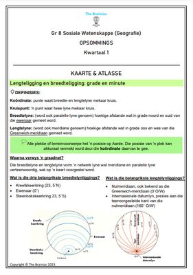 Gr 8 SW (Geografie) Opsommings - Kwartaal 1
