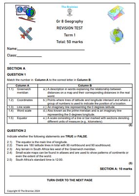 Gr 8 SS (Geography) Revision Test - Term 1